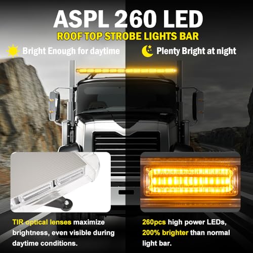 ASPL 53 inch 260 LED Low Profile Rooftop Strobe Lights Bar High Intensity Emergency Warning Flashing Beacon Snow Plow Light Traffic Advisor Car Hazard Construction Roof Lights Bars (Amber) - color: Amber