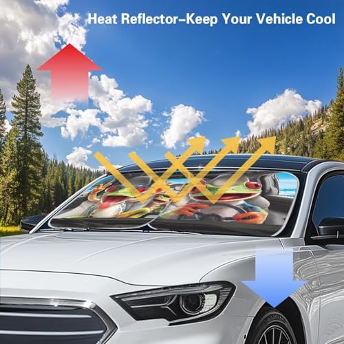 2 Piece Windshield Sun Shade Funny Frog Windshield Sunshade Sun Visor Protector Sun Reflector Blocks UV Sun and Keeps Your Vehicle Cool - color: Funny Frog Printed