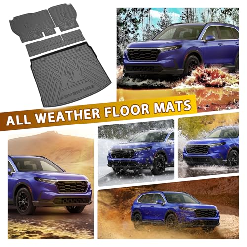 Powerty Floor Mats for 2023-2025 2026 Honda CRV (Gas Model Only) Car Mats, All Weather TPE Custom Upper & Lower Position Cargo Liner Seat Back Covers Protectors Full Set Car Accessories - size: 4)Honda CR-V Gas｜23-26｜Full Set