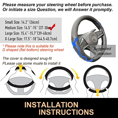 PINCTROT D Shaped Comfy Grip Steering Wheel Cover, Anti-Slip Design, Flat Bottom 14.5-15 Inch(Silicone Blue) - color: 3.Blue, size: D Shaped/Flat Bottom[14 1/2''-15'']