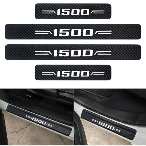 4PCS Carbon Fiber Style Door Sill Protector Anti-Dirty Scuff Plate Cover Guard Sills Protector Trim,Welcome Pedal Protect fit Dodge Ram 1500 Chevy Silverado GMC Sierra 1500 - color: door-02-1500-white