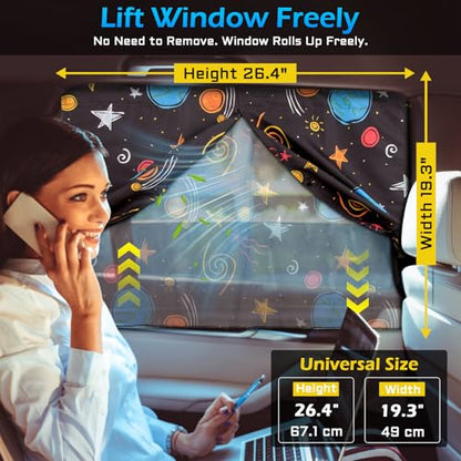Car Window Shades, 2 Packs Magnetic car Sun Shade for Baby, Double Layers Magnetic Colourful Space Pattern for Full Covers/Half Shade Options, Window Curtains for Heat/UV Protection Sun Block Covers - color: Colourful Space