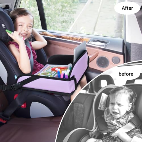 COOLBEBE Kids Travel Tray for Car Seats, Toddler Lap Desk with Dry Erase Surface, Portable Activity Table for Road Trips, Snack & Play Tray (Purple) - color: Purple