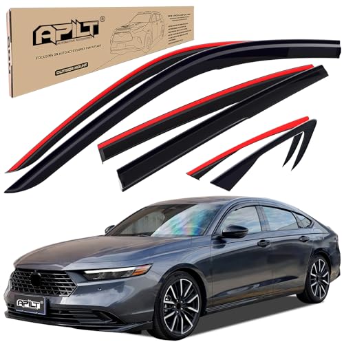 Outside-Mount Rain Guards Window Visors for 2023-2026 Honda Accord Full-Size Wind Vent Deflectors Car Accessories Dark Smoke 6-Piece Set with Thicker and Waterproof Steps - color: Medium（2023-2026 Honda Accord）