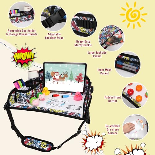 Kids Travel Tray for Airplane - Toddler Car Seat Table Tray, Road Trip Essentials for Boys & Girls, Carseat Lap Desk for Kids Road Trip Activities, Graffiti - color: Graffiti