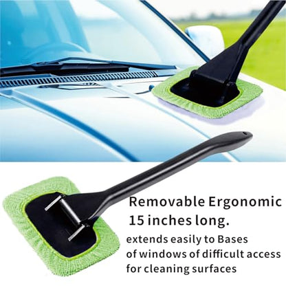 8pcs Car Windshield Cleaning Tool, Windshield Cleaner with with 5 Little Microfiber Pads That can be Washed/reused, Window Cleaner Tool, for Auto Glass Wiper (Green) - color: Green
