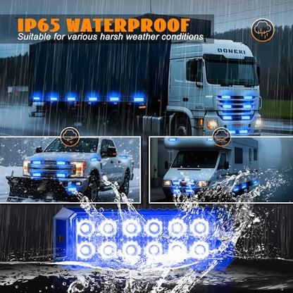 4PCS 12-LED Strobe Lights Ultra Slim Grille Surface Mount Flashing Emergency Safety Warning Lights Sync Feature Hazard Emergency Lights for Vehicles Trucks Cars Firefighter (Blue) - color: Blue 4PCS, size: 4PCS