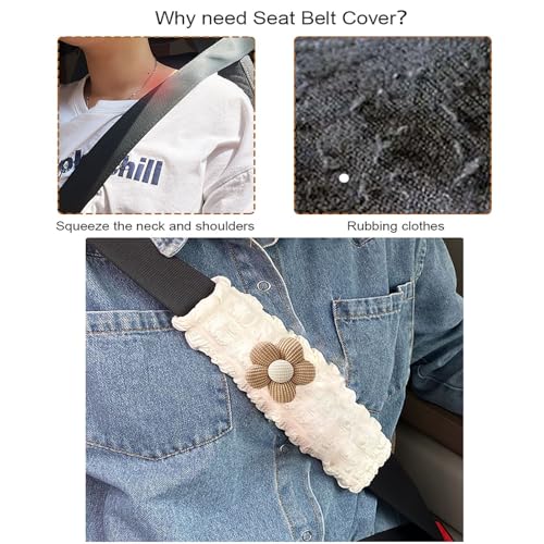Car Seat Belt Cover Pad, 2 Pack Flower Car Accessorie Seatbelt Covers Cushion Neck Shoulder Strap Protector Universal Seat Belt Cover for Adults and Kids (Texture Flower) - color: Texture flower