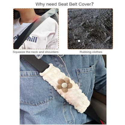 Car Seat Belt Cover Pad, 2 Pack Flower Car Accessorie Seatbelt Covers Cushion Neck Shoulder Strap Protector Universal Seat Belt Cover for Adults and Kids (Texture Flower) - color: Texture flower