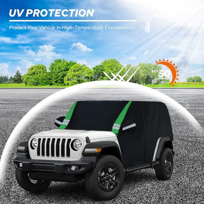 Car Cover Compatible with Jeep Wrangler Waterproof 2 Door Custom Fits for TJ YJ CJ JK JL, Outdoor Half Exterior Sun Rain Snow Dust UV Protection with Trunk Zipper - size: Custom Fit for Jeep Wrangler 2 Door（Half Covers）