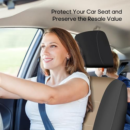 FH Group Waterproof Neoprene Car Seat Covers Full Set – Universal Fit Front & Split Bench Rear Seat Covers, Airbag Compatible Automotive Seat Protectors for Cars, SUVs,Vans, Beige - color: Beige, style: Full Set