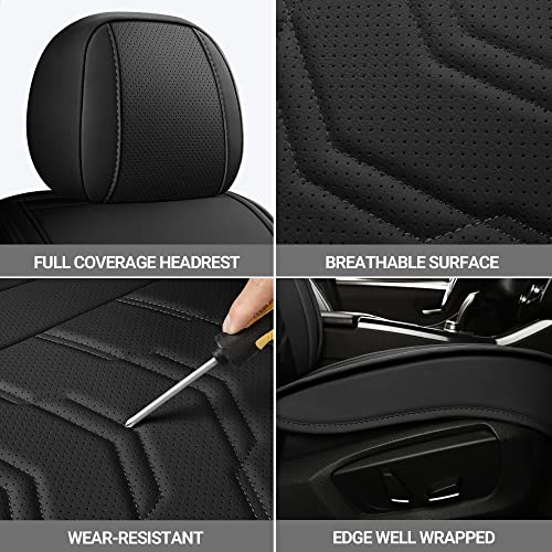 AOOG Leather Car Seat Covers Universal fit Most Sedans SUV Trucks (Front seat, Black) - color: BLACK, size: FRONT PAIR