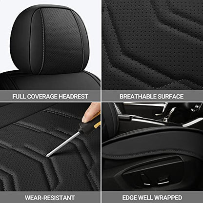 AOOG Leather Car Seat Covers Universal fit Most Sedans SUV Trucks (Front seat, Black) - color: BLACK, size: FRONT PAIR