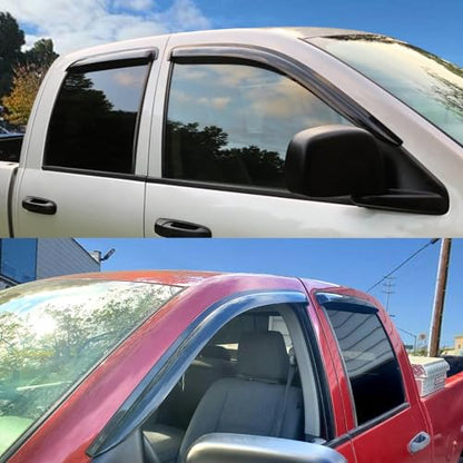 Window Visors Rain Guards for 2002-2008 Dodge Ram 1500,03-09 Dodge Ram 2500 3500 4500 5500, Only Quad Cab Side Window Deflectors Vent Visor Sun Shades - size: For 2002-2008 Dodge Ram 1500 Crew Cab