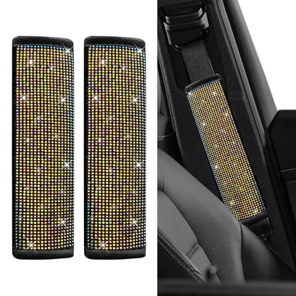 2PCS Bling Seat Belt Covers, Seat Belt Cover Pad, Car Seatbelt Shoulder Pads with Rhinestone, Auto Accessories Comfortable Automotive Neck Shoulder Mat Cushion for Car Truck SUV (AB) - color: AB