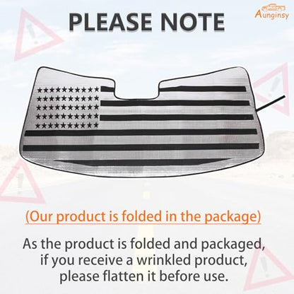 Car Front Windshield Sunshade Compatible with Toyota Tundra/Sequoia 2022-2026, Windshield Sunshades Foldable Reflective Sun Visor for UV Rays & Sun Heat Protection Car USA Flag Pattern Accessories - color: Silver(B)