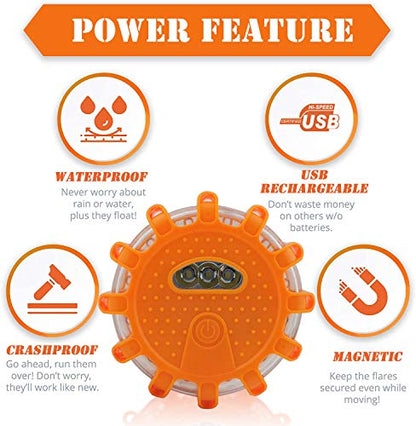 Ecoangel USB Rechargeable LED Road Flares Emergency Lights-Roadside Warning Car Safety Beacon Flashing Disc Flare Kit with Magnetic Base for Vehicles & Boat | 12 Beacon Disc Pack - color: 12