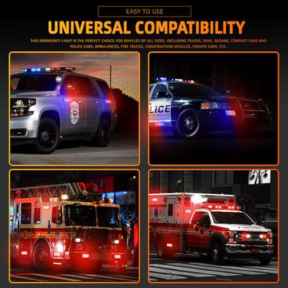 BooYu Red Magnetic Flashing Strobe Light/w Controller, Battery Operated Rechargeable LED Safety Lights, Mini Portable Emergency Warning Light Bar for Police Car, Fire Trucks Vehicles 2-Pcs - color: 2pcs Red/Red