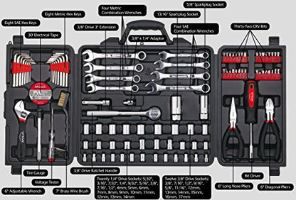 Apollo Tools 101 Piece Mechanic Tool Set for Roadside Emergencies. SAE and Metric for Mechanical Repairs for Boating, RV, Bikes, in Compact Carrying Case - Red - DT0006