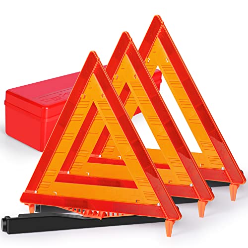 SAFEMATE 3 Pack Warning Triangle DOT Approved, Foldable Emergency Safety Reflective Triangles for Roadside Vehicles Breakdown with Carrying Case - size: 3 PCS
