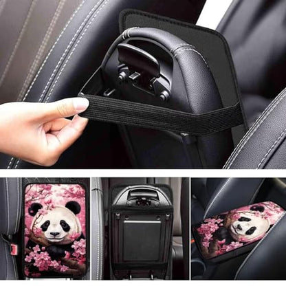 Dreaweet Car Armrest Cover Cherry Blossoms Panda Car Accessories Center Console Cover Replacement,Universal Armrest Cover for Car Center Console for Truck Sedan SUV - color: Cherry Blossoms Panda