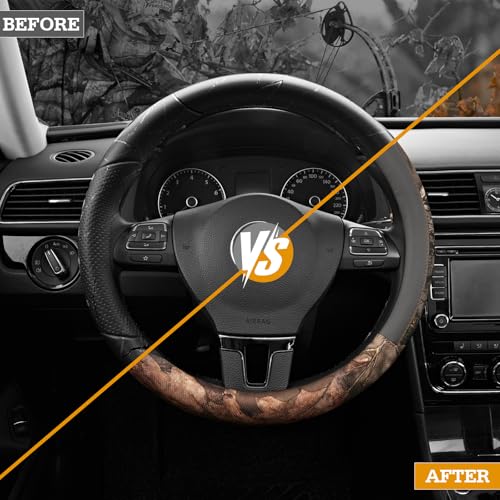 Mossy Oak Full Camo Steering Wheel Cover - Made from Premium Leather, Universal Fit for 14 1/2 to 15 inches - Official Licensed Product - Gray Color - color: Gray