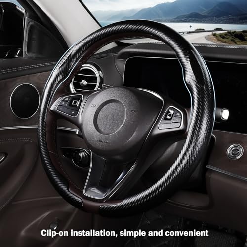 Carbon Fiber Steering Wheel Cover, Thin Steering Wheel Cover Protector Universal Car Steering Wheel Accessories, Matte Black - color: A matte black