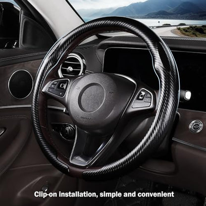Carbon Fiber Steering Wheel Cover, Thin Steering Wheel Cover Protector Universal Car Steering Wheel Accessories, Matte Black - color: A matte black