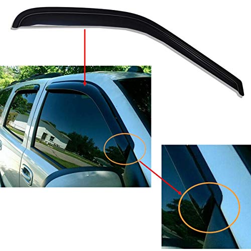 Lightronic Extra Durable Tape-on Auto Vent Window Visor, Fit 2000-2006 Chevrolet Tahoe & GMC Yukon, 2001-2006 Yukon Denali, 2002-2006 Cadillac Escalade, Original Wind Deflector Rain Guard, Smoke, 4Pcs - size: Outside Mount