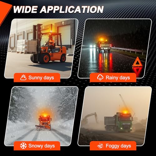 Solar Amber Strobe Light, 48 LED Rechargeable Emergency Warning Beacon Light with 9 Flash Modes, Magnetic Mount, IP68 Waterproof for Trucks, Forklifts, Tractors, Golf Carts, UTV, Car, Bus