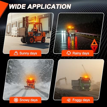 Solar Amber Strobe Light, 48 LED Rechargeable Emergency Warning Beacon Light with 9 Flash Modes, Magnetic Mount, IP68 Waterproof for Trucks, Forklifts, Tractors, Golf Carts, UTV, Car, Bus