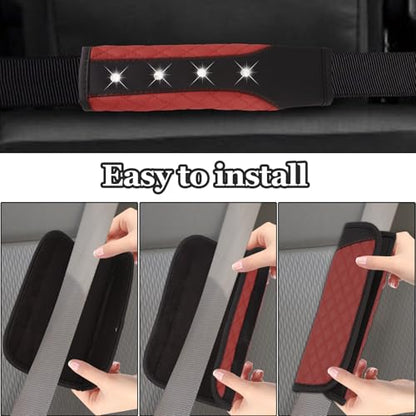 Hovom 2PCS Bling Car Seat Belt Cover Pad, Leather Seatbelt Covers for Cars, Soft Safety Seatbelt Shoulder Strap Covers, Rhinestone Auto Seat Belt Protector Cushion for Women Girls (Wine Red) - color: Wine Red