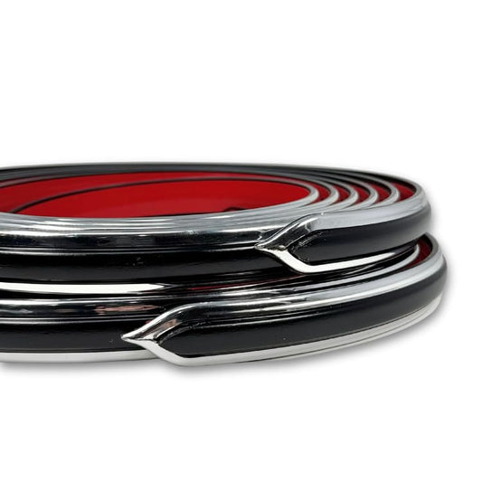 Vintage Style 7/8" x 26' Black + Chrome Body Side Trim Molding - Formed Pointed Ends Cowles Mid-Line (2 Strips of 13' with Finished Ends) 25-780-01 (Black + Chrome) - color: Black + Chrome