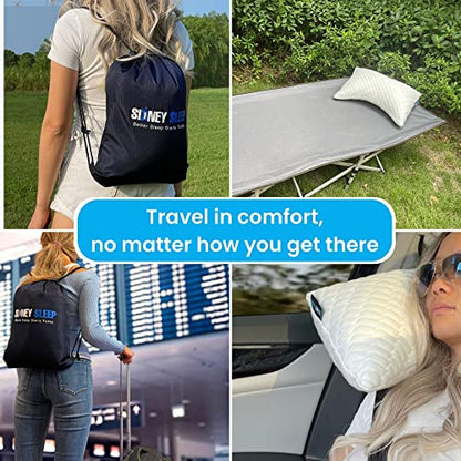 Sidney Sleep Mini Travel Size Neck Pillow - Knee, Back Lumbar and Support - Small Curved Pillow - 14 x 19 Inches - Adjustable Loft - Washable - Drawstring Backpack Included (White) - color: White, size: Travel Mini