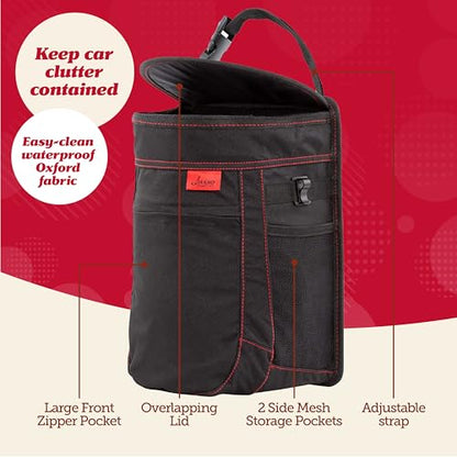 Lusso Gear Spill-Proof Car Trash Can (2 Pack) - Easy to Clean Hanging Garbage Bin - Leak-Proof, Removable Liner, Waterproof - Keeps Truck, SUV, Car, Minivan Clean & Odor Free (Black, Red Stitching) - color: 2-Pack Black, Red Stitching