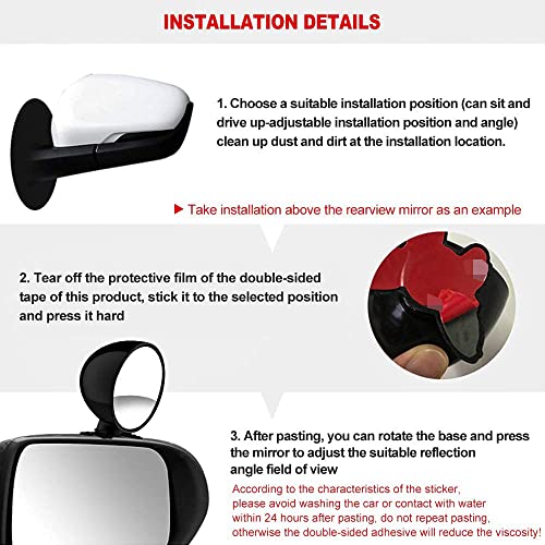 Biqing Blind Spot Mirrors, Universal Car Accessories, 360 Adjustable, Convex, Black, 2.75 Inch, Rear View Mirror, Auto Auxiliary Mirror, 1PC