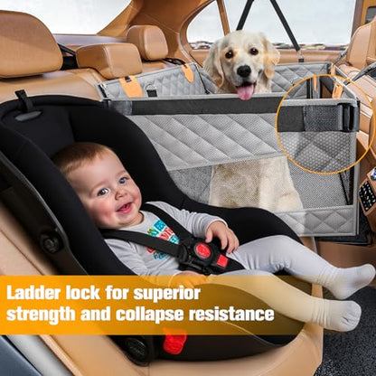 PETICON Large Dog Car Seat, Back Seat Extender for Dogs with 3 Mesh Windows, Waterproof Medium Carseat for Dogs with Hard Bottom, Pet Seat Cover for Cars, Trucks and SUVs (Gray) - color: Gray