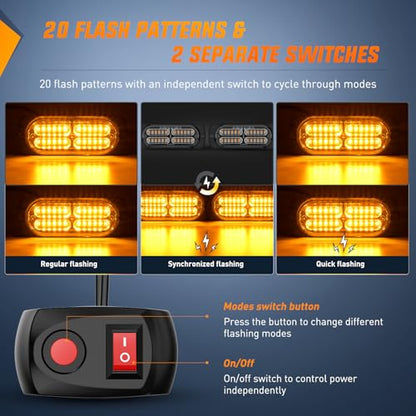 Nilight 4PCS LED Strobe lights 12V 24V Sync Feature Amber 24LED Emergency Hazard Warning Lights with Controller Hard Wire or Cigarette Lighter Plug for Car Truck RVs Campers - color: Amber w/Controller