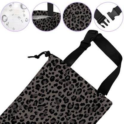 Car Trash Bag Hanging Black Gray Leopard Print Car Trash Can for Back Seat Waterproof Car Trash Bin with Adjustable Straps and Drawstring for Car Accessories Vehicle Travelling Camping - color: Black Gray Leopard Print