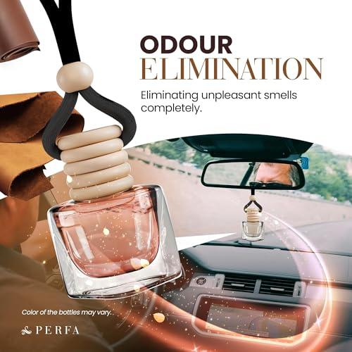 Leather Musk Car Air Freshener | Hanging Car Freshener with Vent Clip | New Car Fragrance, Slow-Release Aroma Technology, Adjustable Scent Intensity | Premium Interior Accessories by Perfa