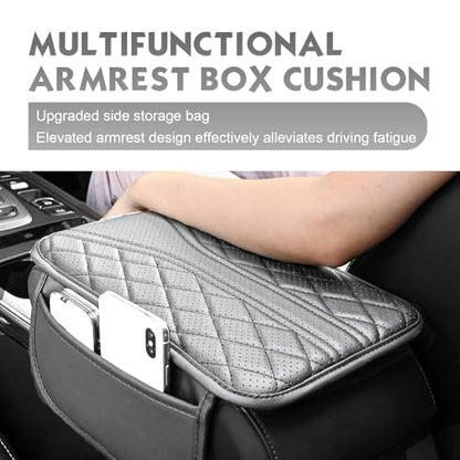 Car Center Console Cover, Leather Automotive Armrest Cushion with 2 Storage Bags, Breathable Armrest Cover, Universal Waterproof Arm Rest Protection Pad for SUV, Sedan, Truck (Gray) - color: Gray