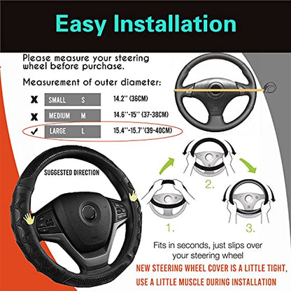 PINCTROT Large Size Steering Wheel Cover Great Grip with 3D Honeycomb Anti-Slip Design, 15.5-15.75 Inch (All Black) - color: 3.Black (All Black), size: Large Size[15 1/2''-15 3/4'']