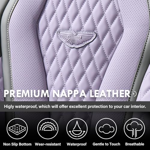 Coverado Leather Seat Covers 2 Seats, Car Seat Covers Front Seats, Purple Car Seat Cover 2 Pack, Front Car Seat Covers, Car Seat Cushion, Auto Seat Covers Driver Seat Protector Universal Fit Most Cars - color: Gray/Purple, size: FrontPair