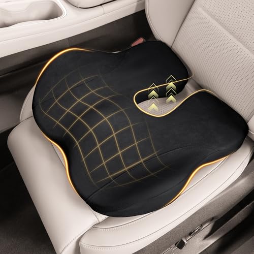 Car Seat Cushion, Ergonomic Memory Foam Car Cushion for Sciatica Pain Relief, Ergonomic Car Seat Pillow, Universal Fit Car SUVs Sedan Home Office (Black) - color: Black