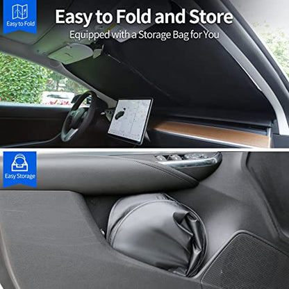 Upgraded Sunshade, Improved UV Protection Fabric, Foldable Front Sun Shade, Custom Accessories for Tesla Model 3/Y/Y Juniper 2016 to 2026 - size: For Tesla Model 3/Y (57''×35'')