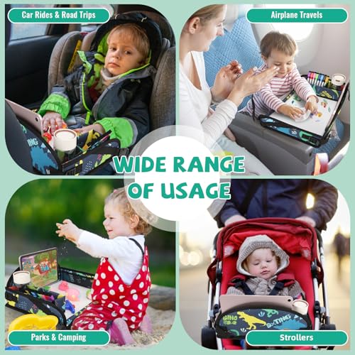 Kids Travel Tray for Airplane - Toddler Car Seat Table Tray, Road Trip Essentials for Boys & Girls, Carseat Lap Desk for Kids Road Trip Activities, Dinosaur - color: Dinosaur