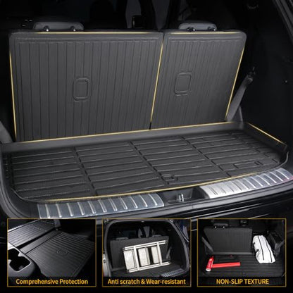 GINOWY- Floor Mats & Cargo Liner for Chevy Tahoe 2021-2025 2026 & GMC Yukon 8 Seat Bench Seat, TPE All Weather Car Mats for Chevrolet Tahoe Non-Slip Trunk Mat Waterproof Accessories Floor Liners Black - style: 5) for Chevy Tahoe 2021-2026 Full Set with ba