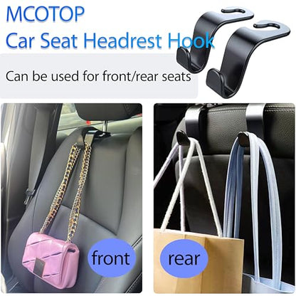 Car Seat Headrest Hook, Organizer Universal for Handbag/Purse/Gym Bag/Hat/Baby Gear/Groceries Car Accessories, Car Back Seat Headrest Hook (Black) (2)