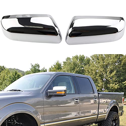AUCERAMIC Chrome Plated Mirror Covers Caps Compatible with 2009-2014 Ford F150 2 Door 4 Door Side View Mirror Back Cover Cap Overlay - style: 2009-2014 F-150 Mirror Cover