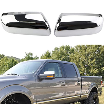 AUCERAMIC Chrome Plated Mirror Covers Caps Compatible with 2009-2014 Ford F150 2 Door 4 Door Side View Mirror Back Cover Cap Overlay - style: 2009-2014 F-150 Mirror Cover